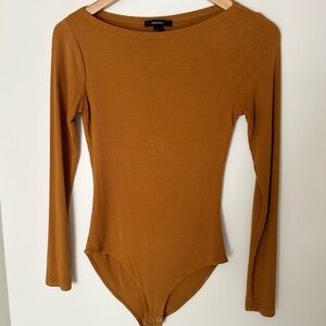Ribbed Long Sleeve Bodysuit Small - Orange